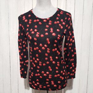 J Crew XS Sweater Merino Wool Black Cherry Preppy Cottage Retro Mod Classic